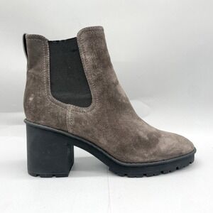 Vince Womens 9 Henderson Chelsea Boots Gray Suede Lug Sole Block Heel Waterproof